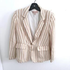 Philosophy Beige and White Linen Blend Striped Women's Blazer - S